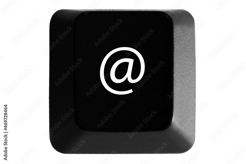 Black keyboard button with @ sign on white isolated background Black keyboard button with @ sign on white isolated background