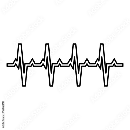 Pulse graph Heart beat Cardiogram rhythm graphic ecg Echocardiogram contour outline icon black color vector illustration flat style image