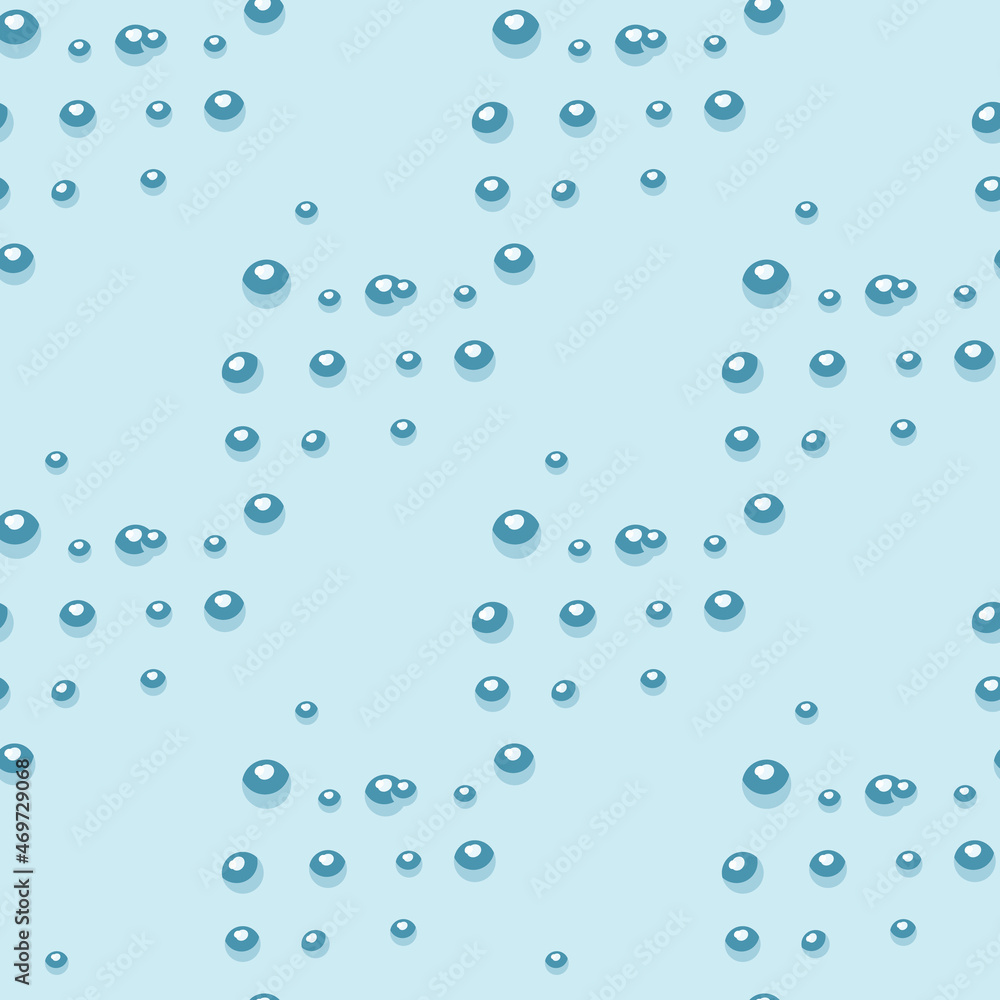 Seamless pattern bubbles on pastel blue background. Flat texture of soap for any purpose.