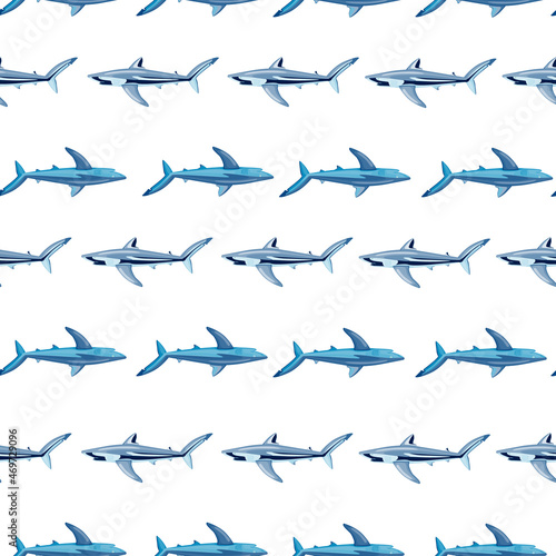 Seamless pattern Blue shark isolated on white background. Gray and blue color textured of marine fish for any purpose.