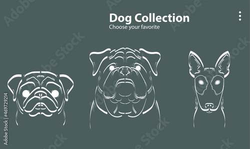 icon flat character drawing dog line puppy face cute pet doodle doggy set illustration vector print symbol wallpaper background logo smile cat paw white blue popular doggie clipart domestic baby black