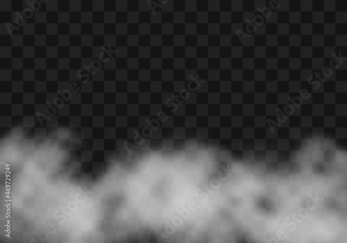 Vector realistic smoke effect, realistic fog, steam, clouds for decoration and cover on a dark background.