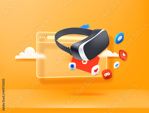 Using virtual reality glasses in internet. Realistic vector illustration