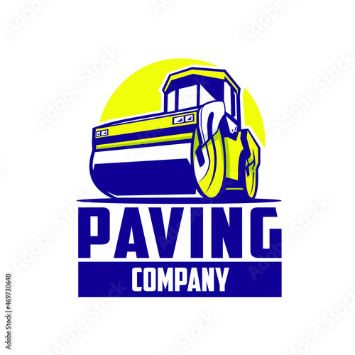Tendem Roller, Double Drum Roller, Pneumatic Roller Vector Logo. Paving Company Ready Made Logo Vector Design