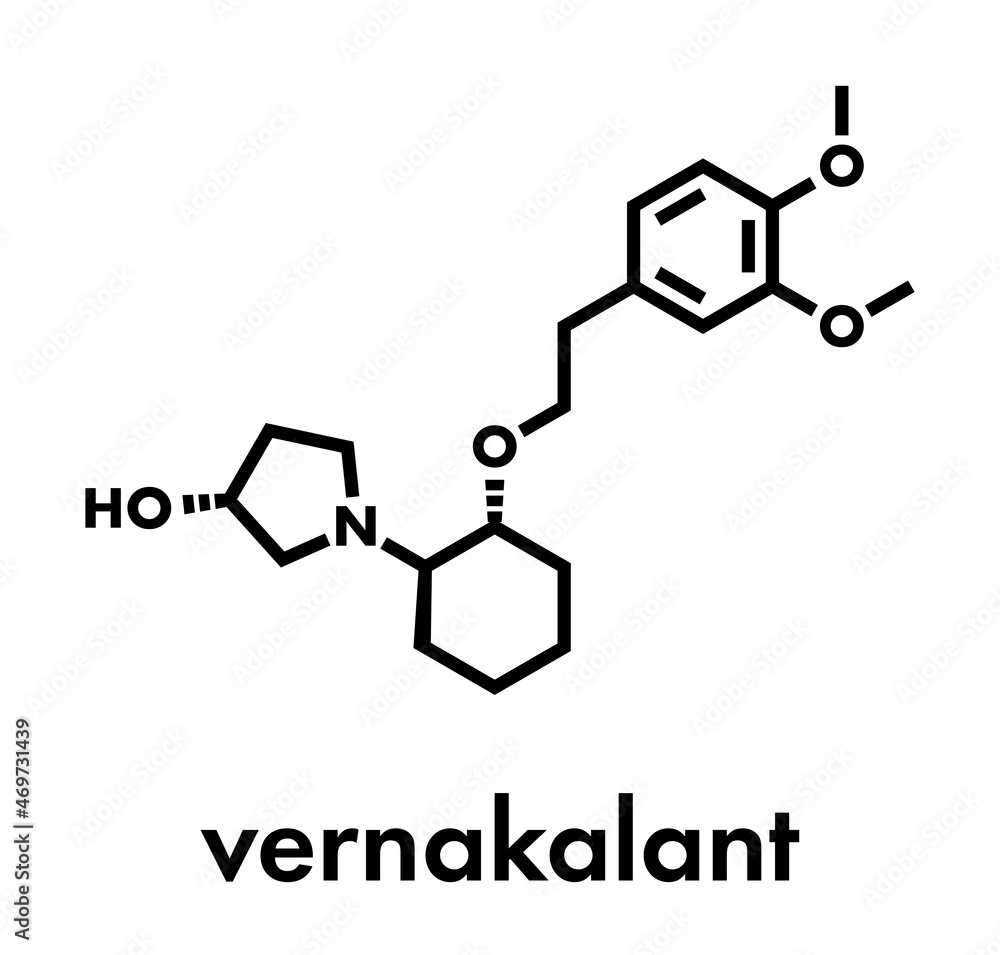 Vernakalant atrial fibrillation drug molecule. Skeletal formula.