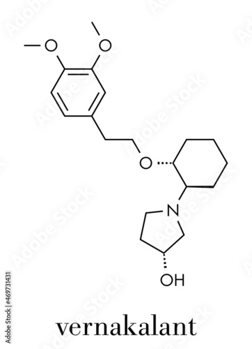 Vernakalant atrial fibrillation drug molecule. Skeletal formula.