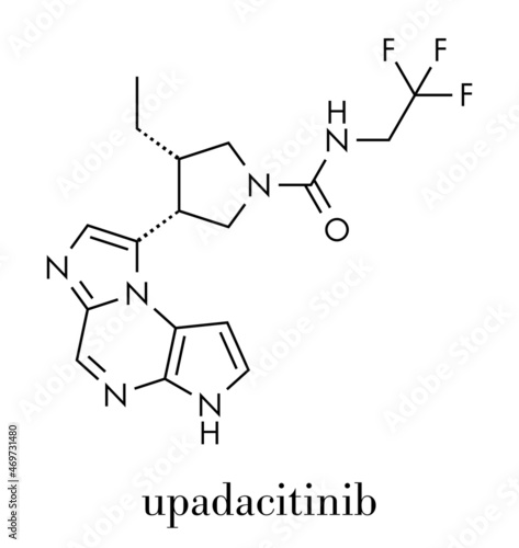 Upadacitinib drug molecule. Second generation janus kinase inhibitor with selectivity for JAK1. Skeletal formula. photo