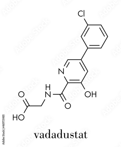 Vadadustat drug molecule.  Skeletal formula.