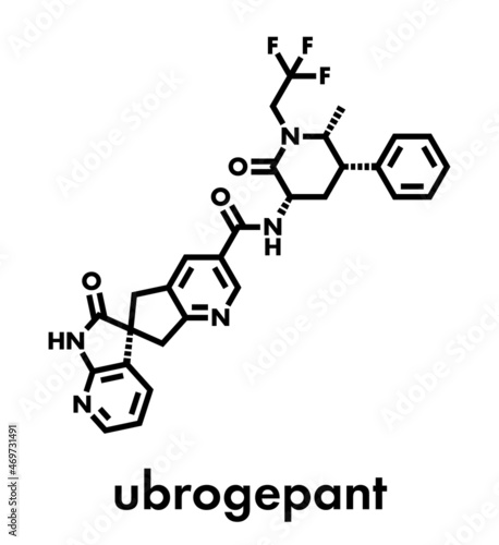 Ubrogepant migraine drug molecule (CGRP receptor antagonist). Skeletal formula.