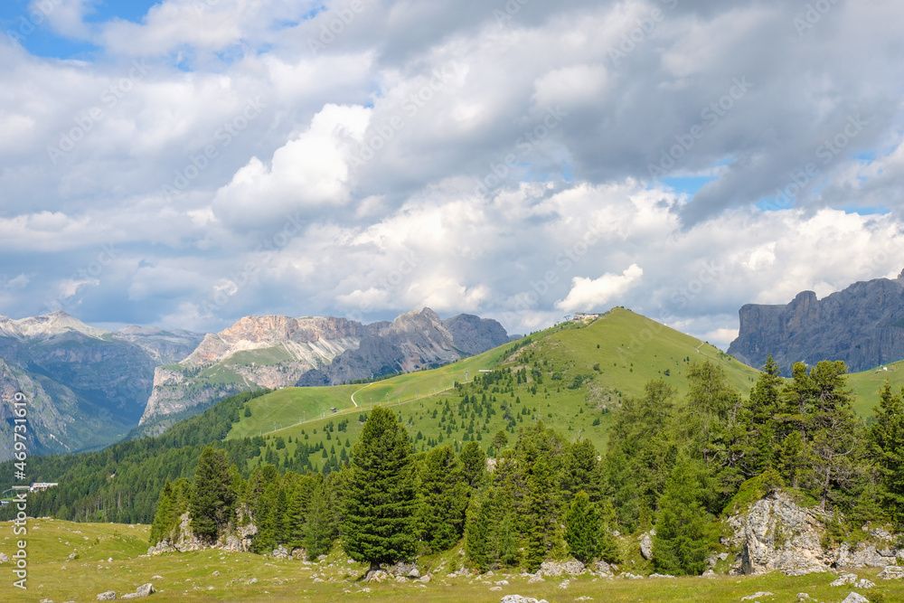 View of the mountains in Val Gardena, Italy
