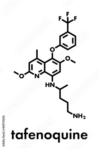 Tafenoquine malaria drug molecule. Skeletal formula.