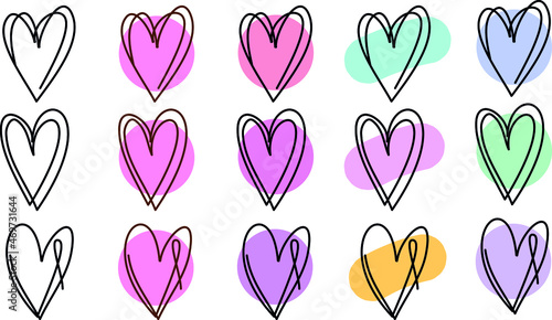 sets of vector graphic hearts in different colours for icons, decor