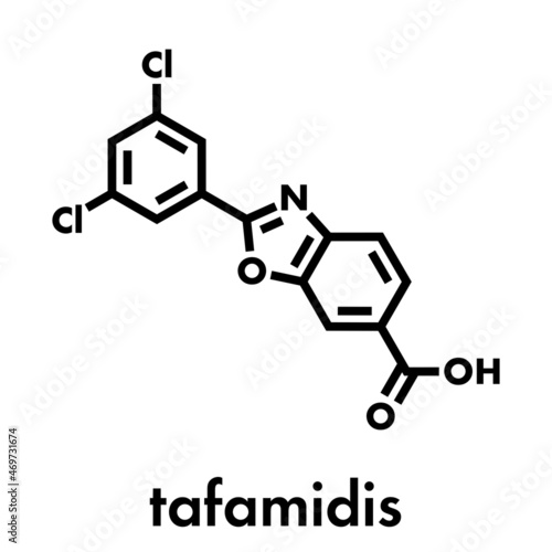 Tafamidis familial amyloid polyneuropathy (FAP) drug molecule. Skeletal formula.