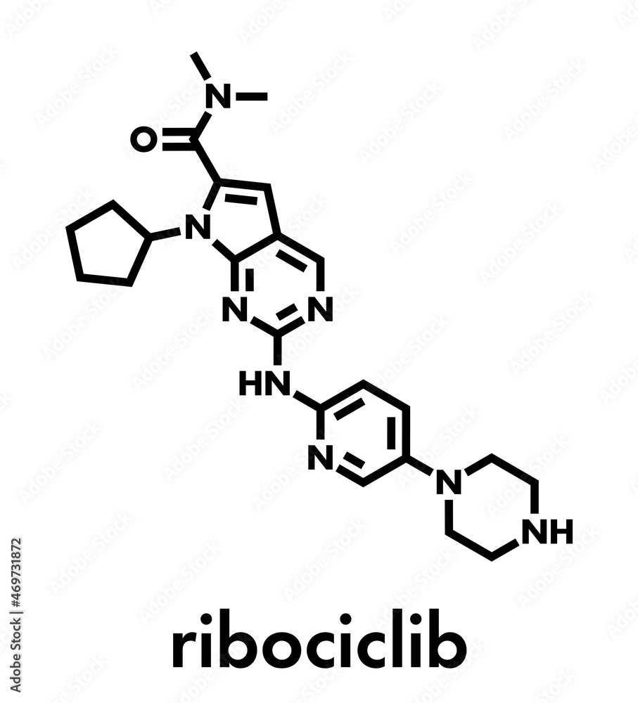 Ribociclib cancer drug molecule (CDK4/6 inhibitor). Skeletal formula.