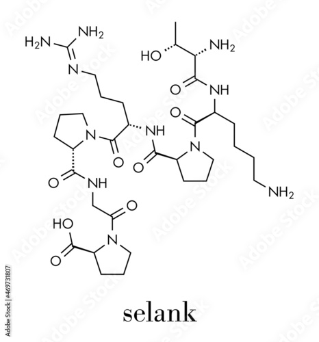 Selank nootropic and anxiolytic peptide drug molecule. Skeletal formula.
