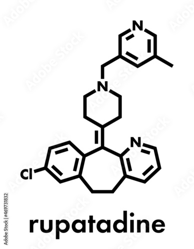 Rupatadine antihistamine drug molecule. Skeletal formula.