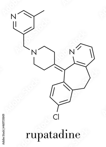 Rupatadine antihistamine drug molecule. Skeletal formula.