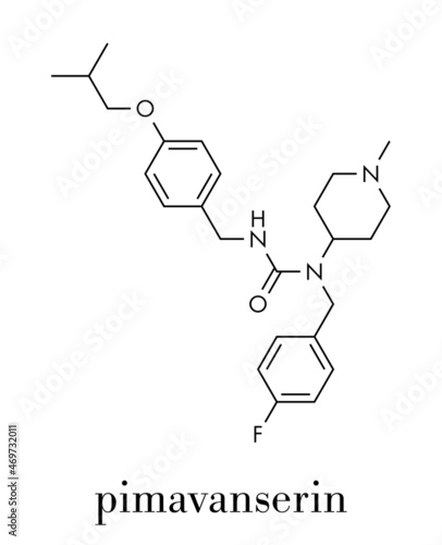 Pimavanserin antipsychotic drug molecule. Skeletal formula.