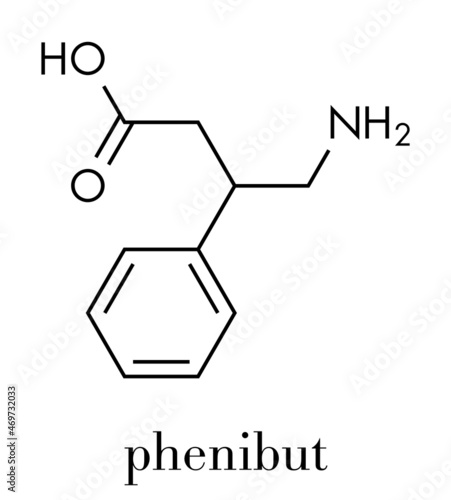 Phenibut anxiolytic and sedative drug molecule. Skeletal formula.