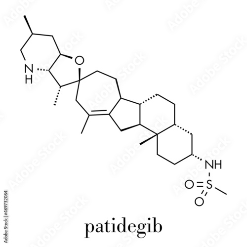 Patidegib drug molecule (hedgehog pathway inhibitor). Skeletal formula.