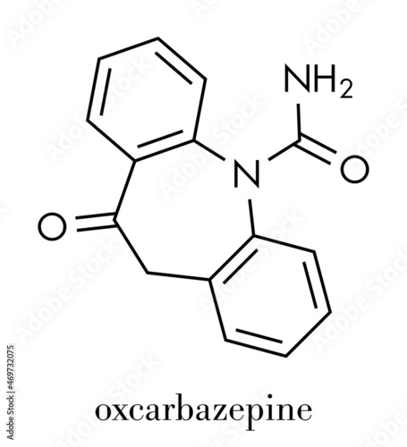 Oxcarbazepine epilepsy drug molecule. Skeletal formula.