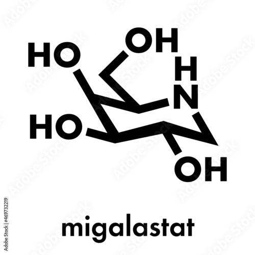 Migalastat Fabry disease drug molecule. Skeletal formula. photo