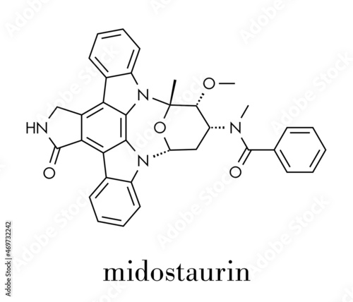 Midostaurin cancer drug molecule (protein kinase inhibitor). Skeletal formula.
