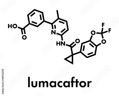 Lumacaftor cystic fibrosis drug molecule. Skeletal formula.