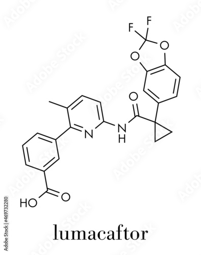 Lumacaftor cystic fibrosis drug molecule. Skeletal formula.