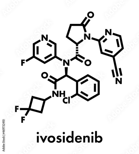 Ivosidenib cancer drug molecule. Skeletal formula.