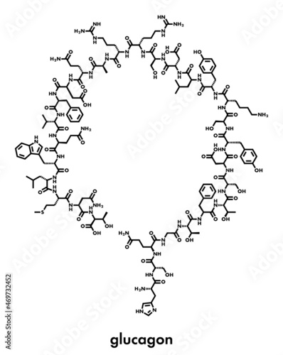 Glucagon hypoglycemia drug molecule. Skeletal formula.