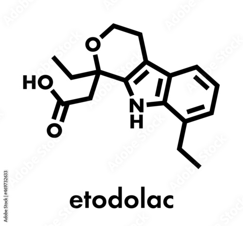 Etodolac NSAID drug molecule. Skeletal formula.