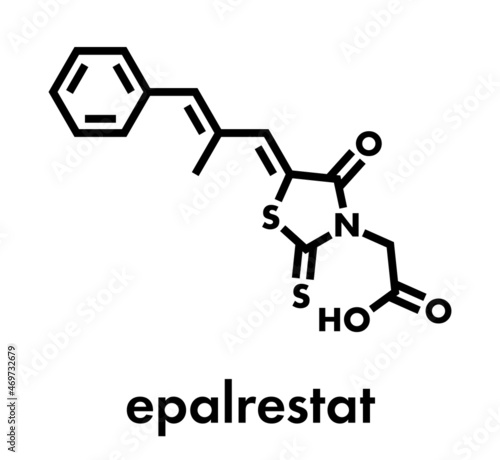 Epalrestat diabetic neuropathy drug molecule (aldose reductase inhibitor). Skeletal formula.