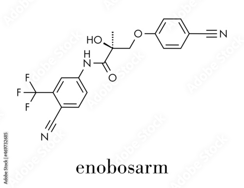 Enobosarm drug molecule. Selective androgen receptor modulator (SARM) that is also used in sports doping. Skeletal formula.