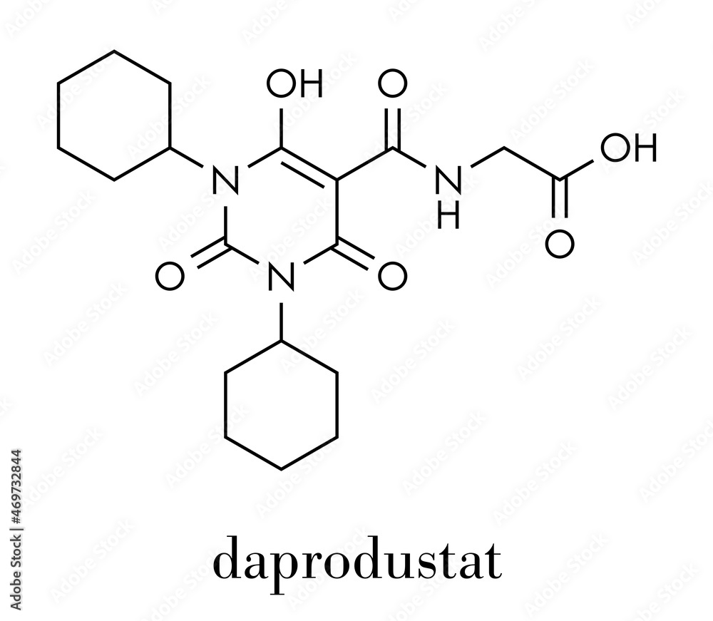 Daprodustat drug molecule (HIF prolyl-hydroxylase inhibitor). Skeletal formula.