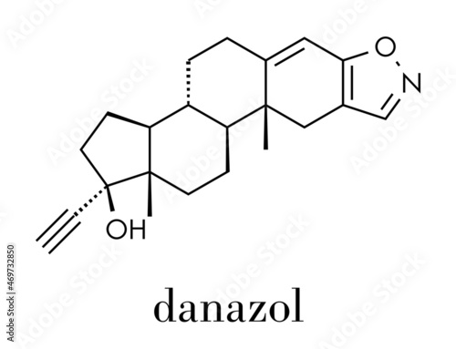 Danazol endometriosis drug molecule. Skeletal formula.