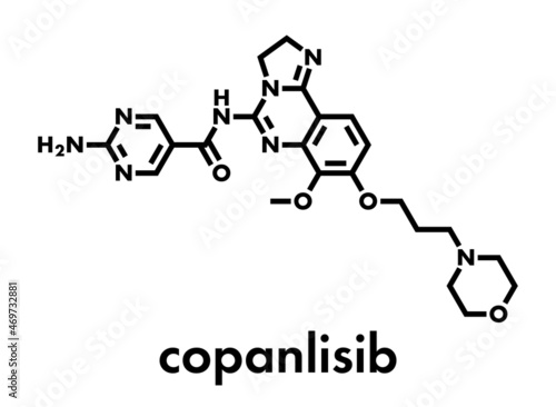 Copanlisib cancer drug molecule (PI3K inhibitor). Skeletal formula.