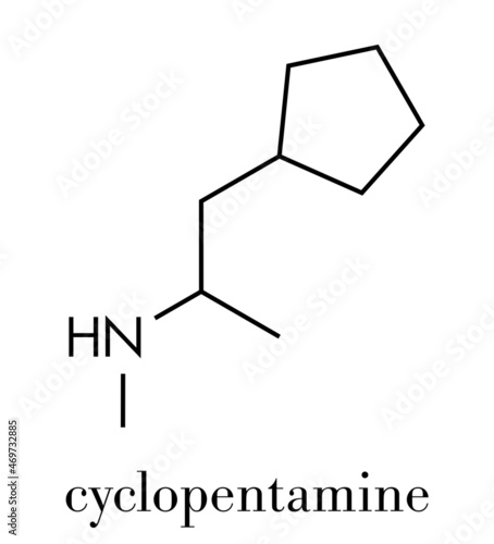 Cyclopentamine nasal decongestant drug molecule (largely discontinued). Skeletal formula. photo