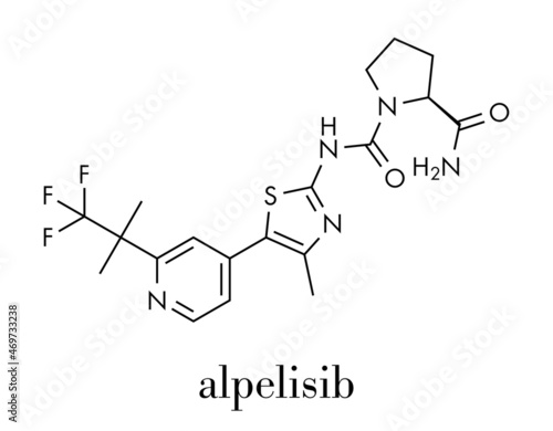 Alpelisib cancer drug molecule (PI3K inhibitor). Skeletal formula. photo