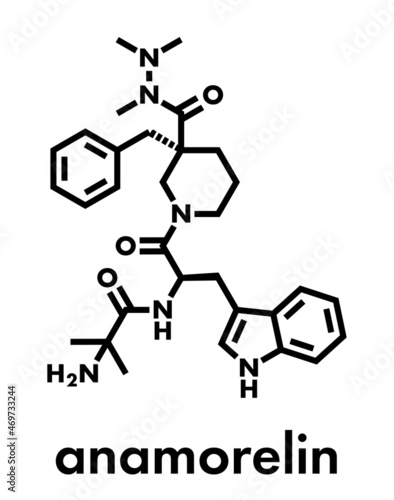 Anamorelin cancer cachexia and anorexia drug molecule. Skeletal formula.