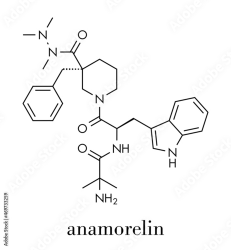 Anamorelin cancer cachexia and anorexia drug molecule. Skeletal formula.