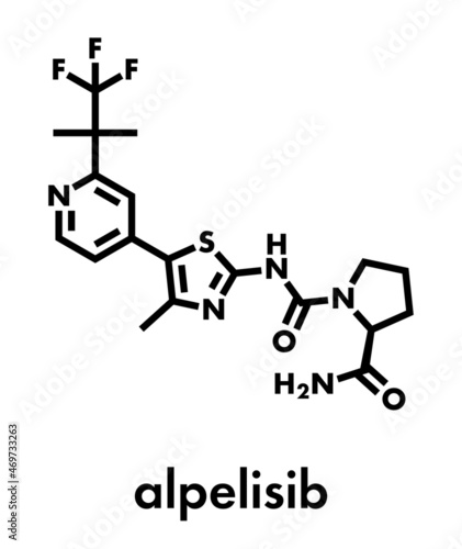 Alpelisib cancer drug molecule (PI3K inhibitor). Skeletal formula.