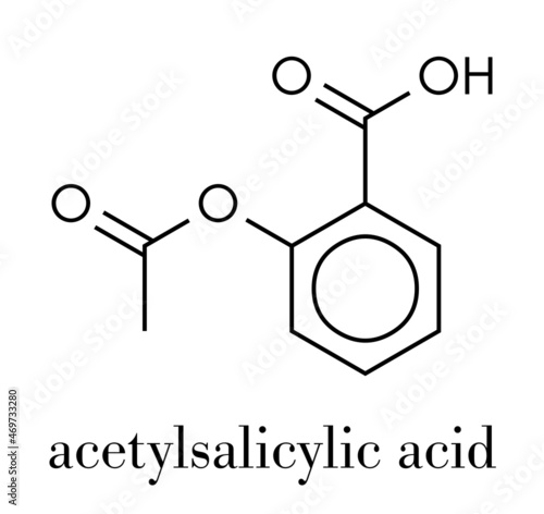 Acetylsalicylic acid (aspirin) drug molecule. Skeletal formula.