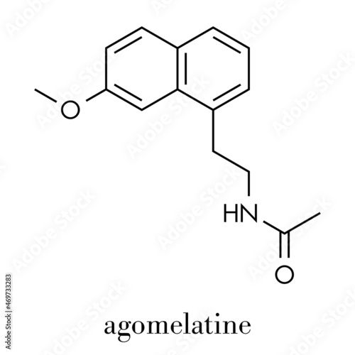 Agomelatine antidepressant drug molecule. Skeletal formula.
