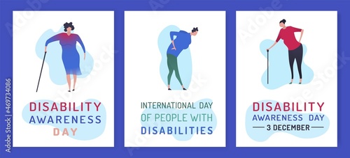 International disability day. Portrait posters set. Editable vector illustration
