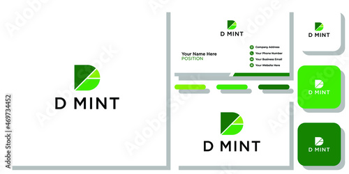 d mint fresh green leaves menthol with business card template 