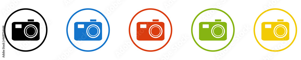 Bunter Banner mit 5 farbigen Icons: Fotos, Kamera, Fotoapparat, Fotograf oder Bilder Bunter Banner mit 5 farbigen Icons: Fotos, Kamera, Fotoapparat, Fotograf oder Bilder