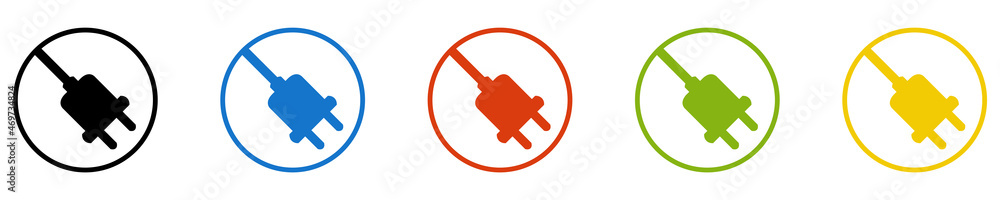 Bunter Banner mit 5 farbigen Icons: Stecker, Strom, Ladestation, Aufladen oder Ladekabel Bunter Banner mit 5 farbigen Icons: Stecker, Strom, Ladestation, Aufladen oder Ladekabel