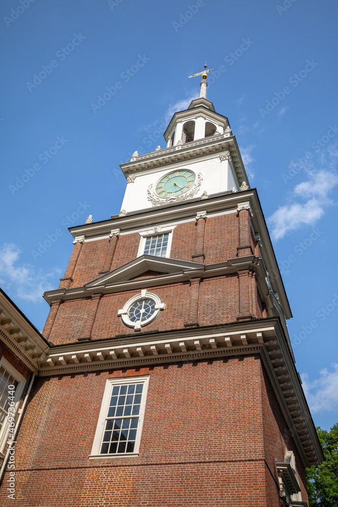 Philadelphia, Pennsylvania, USA - August 20 2021: Independence Hall during summer. View from the back.