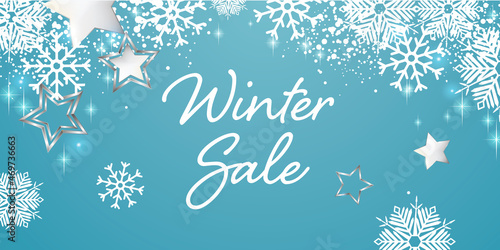 Winter sale background - Snowflakes and stars design banner - Sales business element
